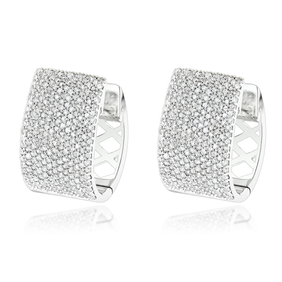 Pave Diamond Earrings For Women 14K White Gold 1 Carat Small Wide Hoops 3 Pave Diamond Earrings For Women 14K White Gold 1 Carat Small Wide Hoops