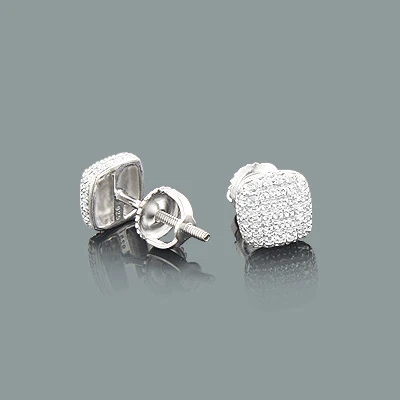 Pave Diamond Earrings In Sterling Silver 0.05ct 3 Pave Diamond Earrings In Sterling Silver 0.05ct