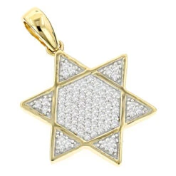 Pave Diamond Star Of David 14K Yellow Gold Unisex Pendant Gold 0.25ct