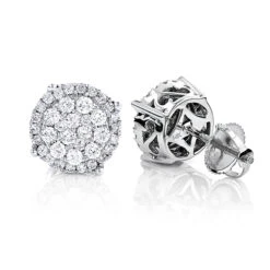 Pave Diamond Stud Earrings 0.9ct 14K White Gold