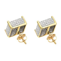 1 Carat Pave Diamond Stud Earrings 10K Yellow Gold Cube Shape 11 1 Carat Pave Diamond Stud Earrings 10K Yellow Gold Cube Shape -H'Hen Sale Store pave diamond stud earrings 10k 095ct p 43212 backye