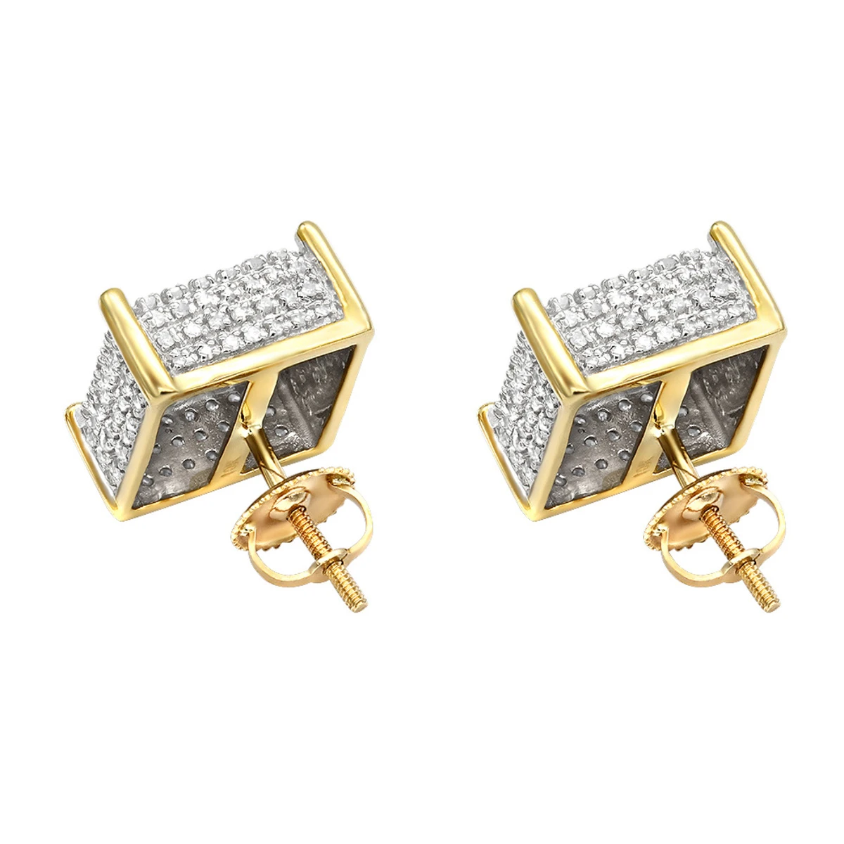 1 Carat Pave Diamond Stud Earrings 10K Yellow Gold Cube Shape 6 1 Carat Pave Diamond Stud Earrings 10K Yellow Gold Cube Shape - Image 4