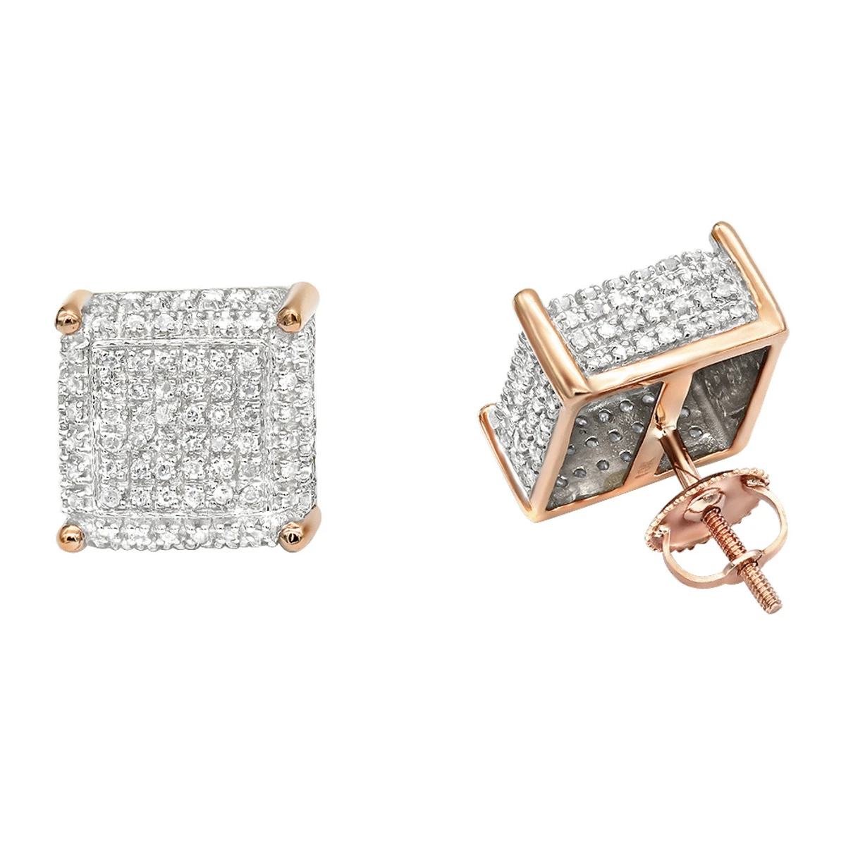 1 Carat Pave Diamond Stud Earrings 10K Yellow Gold Cube Shape 5 1 Carat Pave Diamond Stud Earrings 10K Yellow Gold Cube Shape - Image 3