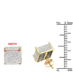 1 Carat Pave Diamond Stud Earrings 10K Yellow Gold Cube Shape 13 1 Carat Pave Diamond Stud Earrings 10K Yellow Gold Cube Shape -H'Hen Sale Store pave diamond stud earrings 10k 095ct p 43212 rulerye