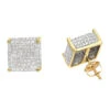 1 Carat Pave Diamond Stud Earrings 10K Yellow Gold Cube Shape