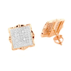 Pave Diamond Stud Earrings 1/2ct 14K Yellow Gold -H'Hen Sale Store pave diamond stud earrings 12ct 14k yellow or white gold rose