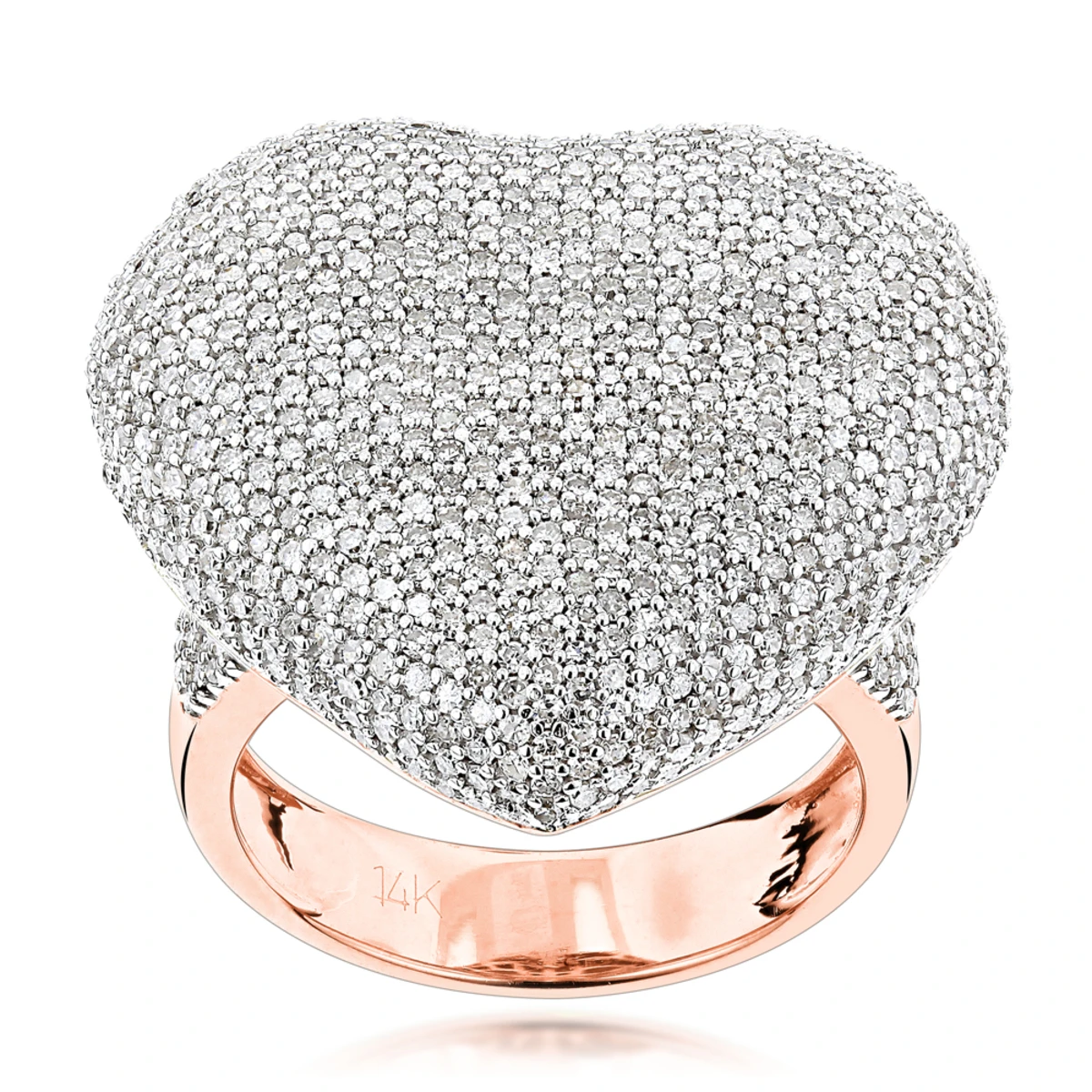 Pave Puffed Diamond Heart Ring 2.5ct 14K Yellow Gold 5 Pave Puffed Diamond Heart Ring 2.5ct 14K Yellow Gold - Image 3