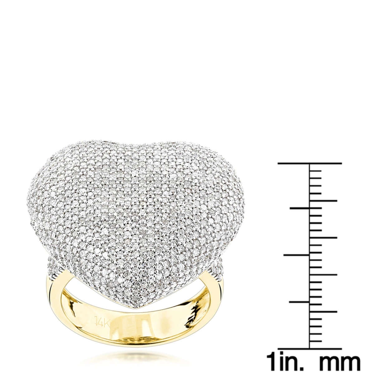 Pave Puffed Diamond Heart Ring 2.5ct 14K Yellow Gold 8 Pave Puffed Diamond Heart Ring 2.5ct 14K Yellow Gold - Image 6