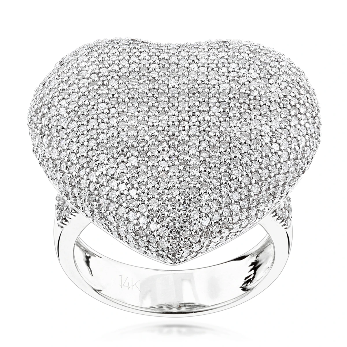 Pave Puffed Diamond Heart Ring 2.5ct 14K Yellow Gold 4 Pave Puffed Diamond Heart Ring 2.5ct 14K Yellow Gold - Image 2