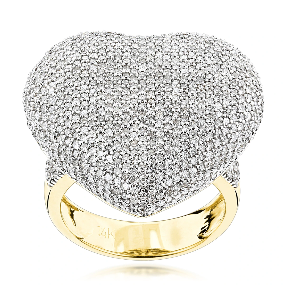 Pave Puffed Diamond Heart Ring 2.5ct 14K Yellow Gold 3 Pave Puffed Diamond Heart Ring 2.5ct 14K Yellow Gold