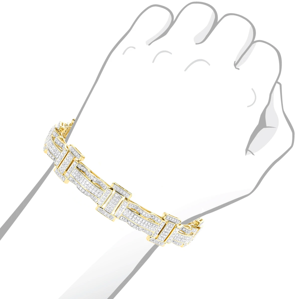 Pave Real Diamond Bracelet For Men 10K Yellow Gold 3.18ct 7 Pave Real Diamond Bracelet For Men 10K Yellow Gold 3.18ct - Image 5