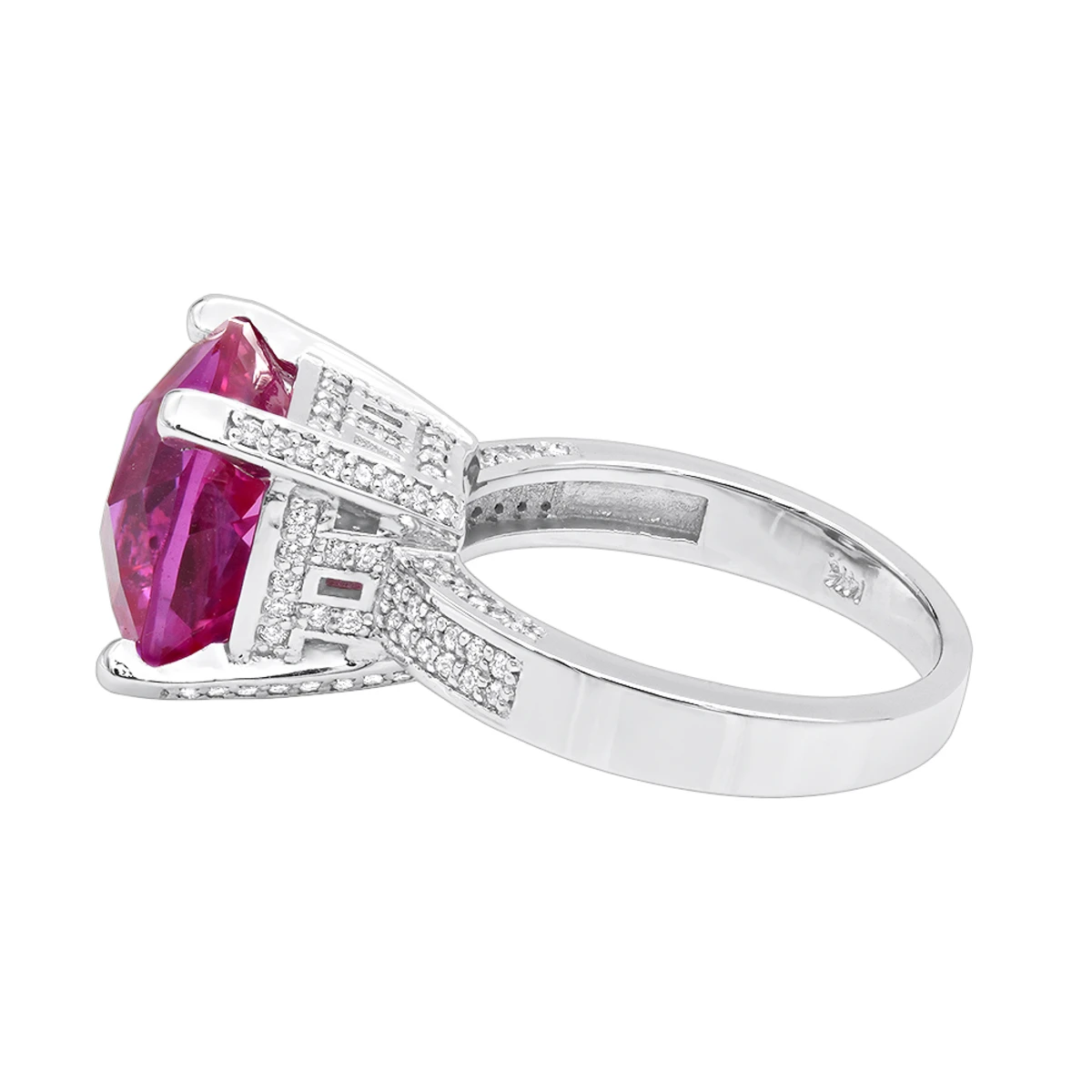 Pink Sapphire 0.55ct Diamond 14K White Gold Cocktail Ring For Women 6 Pink Sapphire 0.55ct Diamond 14K White Gold Cocktail Ring For Women - Image 4