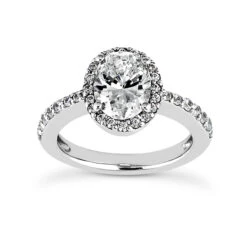 Platinum Halo Oval Diamond Engagement Ring 1.36ct