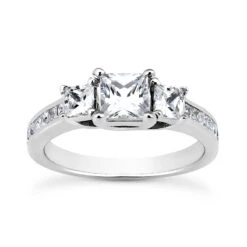 Ultra Thin Platinum Diamond Three Stones Engagement Ring 0.72ct