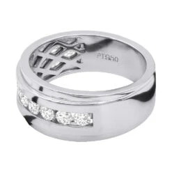 Platinum Men's Diamond Wedding Band 10mm Wide 1.5 Carats VS Diamonds Ring -H'Hen Sale Store platinum mens diamond wedding band 10mm wide 15 carats vs diamonds 018154 back