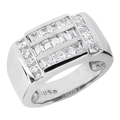 Platinum Men's Princess & Baguette Diamonds Ring 1.85ct 3 Platinum Men's Princess & Baguette Diamonds Ring 1.85ct