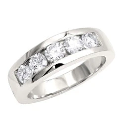 Platinum Round Diamond Men's Wedding Ring 2ct 5 Stone