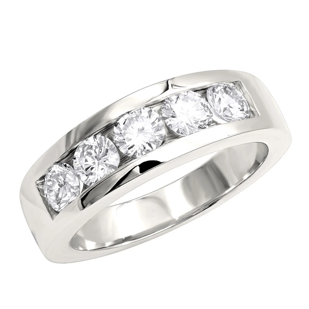 Platinum Round Diamond Men's Wedding Ring 2ct 5 Stone 3 Platinum Round Diamond Men's Wedding Ring 2ct 5 Stone