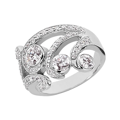 Platinum Round Diamond Right Hand Women's Ring 1.17ct 3 Platinum Round Diamond Right Hand Women's Ring 1.17ct