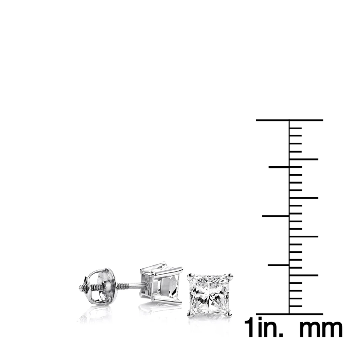 Platinum Solitaire Princess Cut Diamond Stud Earrings 1.5ct 6 Platinum Solitaire Princess Cut Diamond Stud Earrings 1.5ct - Image 4