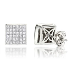 Princess Cut Diamond Stud Earrings 14K White Gold 1.65ct Invisible Setting