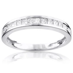 Thin Princess Cut Diamond Wedding Band 0.59ct 14K White Gold