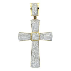 Puffed 10K Yellow Gold Diamond Cross Pendant 3.25ct Gold