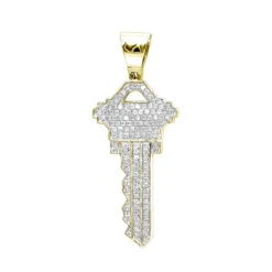 10K Yellow Gold Diamond Key Pendant For Men By Luxurman 0.65ct
