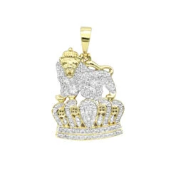 10K Yellow Gold Diamond Lion Pendant With Crown 0.3ct