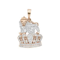 10K Yellow Gold Diamond Lion Pendant With Crown 0.3ct -H'Hen Sale Store real 10k gold diamond lion pendant with crown 0 3ct ro