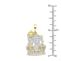 10K Yellow Gold Diamond Lion Pendant With Crown 0.3ct -H'Hen Sale Store real 10k gold diamond lion pendant with crown 0 3ct rulerye