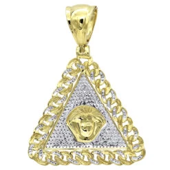 10K Yellow Gold Diamond Medusa Head Triangle Pendant Cuban Link Chain 0.8ct -H'Hen Sale Store real 10k gold diamond medusa head triangle pendant cuban link chain 08ct backye