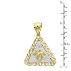 10K Yellow Gold Diamond Medusa Head Triangle Pendant Cuban Link Chain 0.8ct -H'Hen Sale Store real 10k gold diamond medusa head triangle pendant cuban link chain 08ct rulerye
