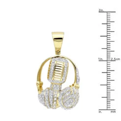 10K Yellow Gold Genuine Diamond Microphone & Headphones Pendant 1ct DJ Charm -H'Hen Sale Store real 10k gold genuine diamond microphone headphones pendant 1ct dj charm rulerye