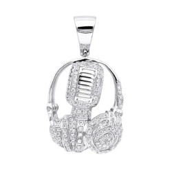 10K Yellow Gold Genuine Diamond Microphone & Headphones Pendant 1ct DJ Charm -H'Hen Sale Store real 10k gold genuine diamond microphone headphones pendant 1ct dj charm wh