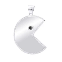14K Yellow Gold Pacman 2 Carat White & Black Diamond Pendant For Men -H'Hen Sale Store real 14k gold custom made pacman 2 carat white black diamond pendant for men 000935 wh