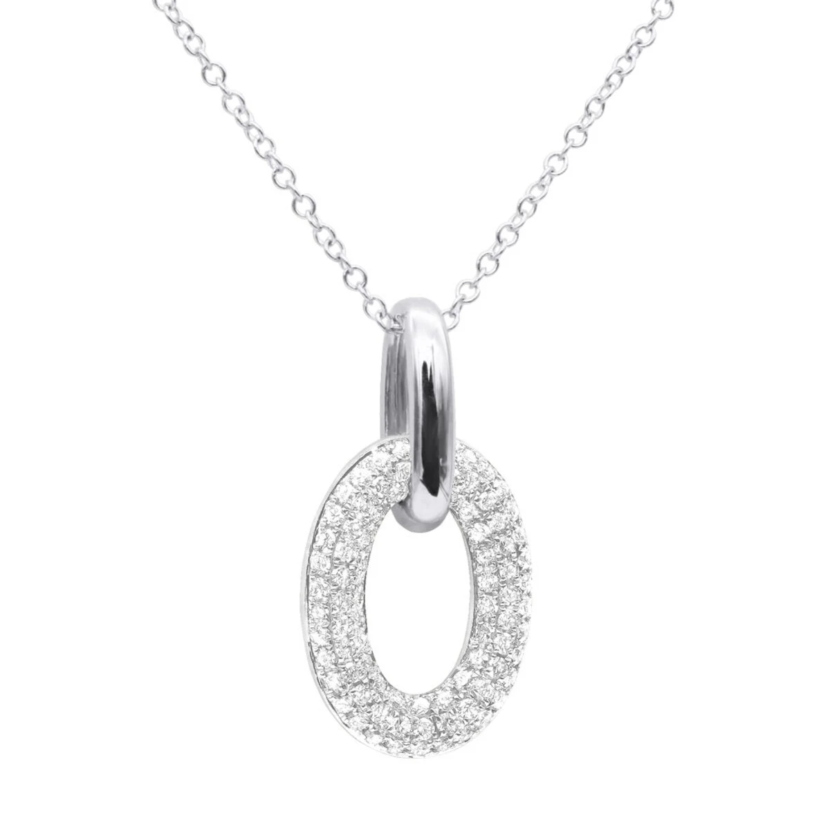 14K White Gold Pave Diamond Oval Pendant Necklace For Women 0.5 Carat 3 14K White Gold Pave Diamond Oval Pendant Necklace For Women 0.5 Carat