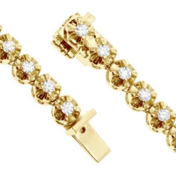 14K Yellow Gold Round Prong Set Diamond Tennis Chain Necklace For Men 13ct -H'Hen Sale Store real 14k gold round prong set diamond tennis chain necklace for men 13ct clasp yellow