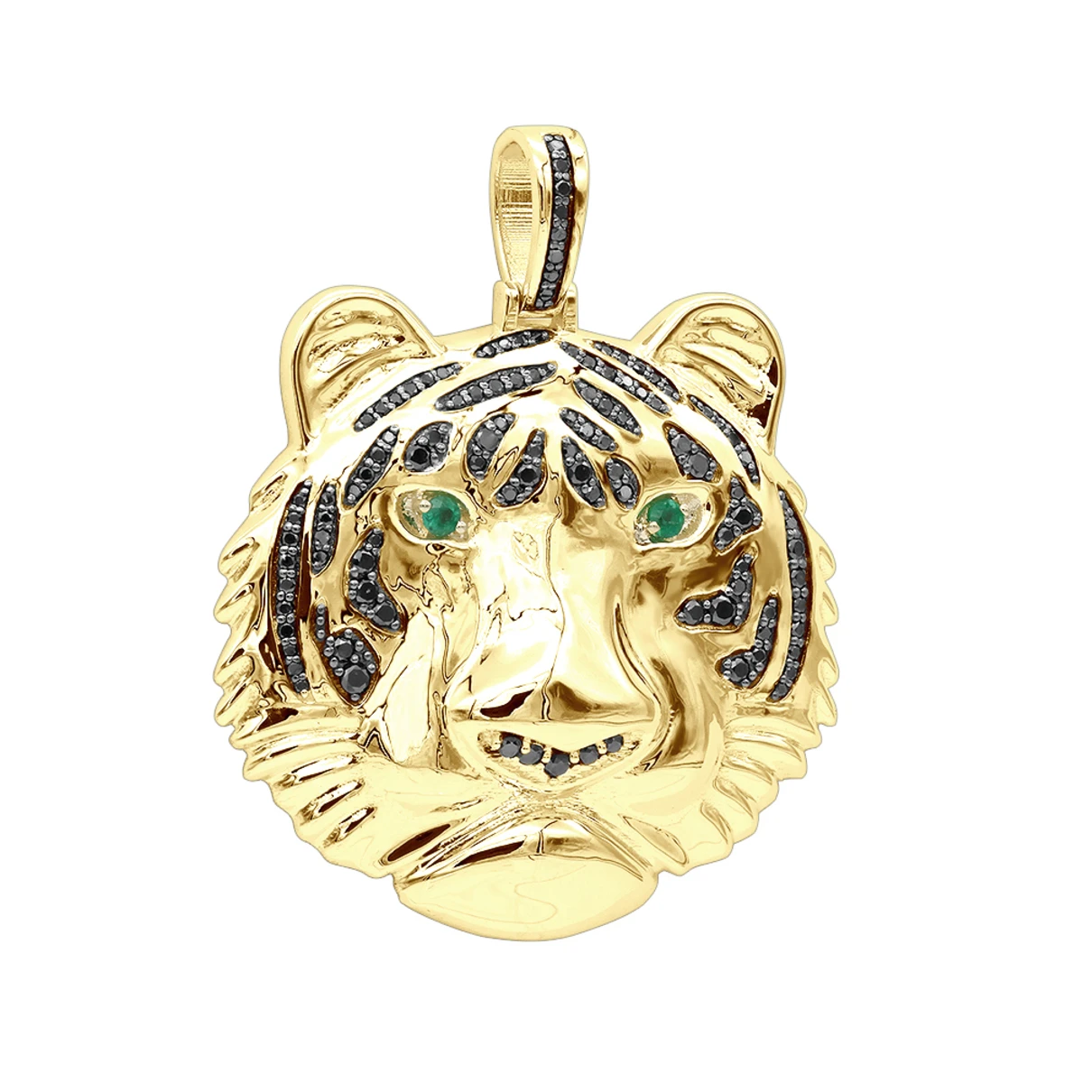14K Yellow Gold Tiger Head Diamond Pendant For Men 2.2ct Black Diamonds 3 14K Yellow Gold Tiger Head Diamond Pendant For Men 2.2ct Black Diamonds