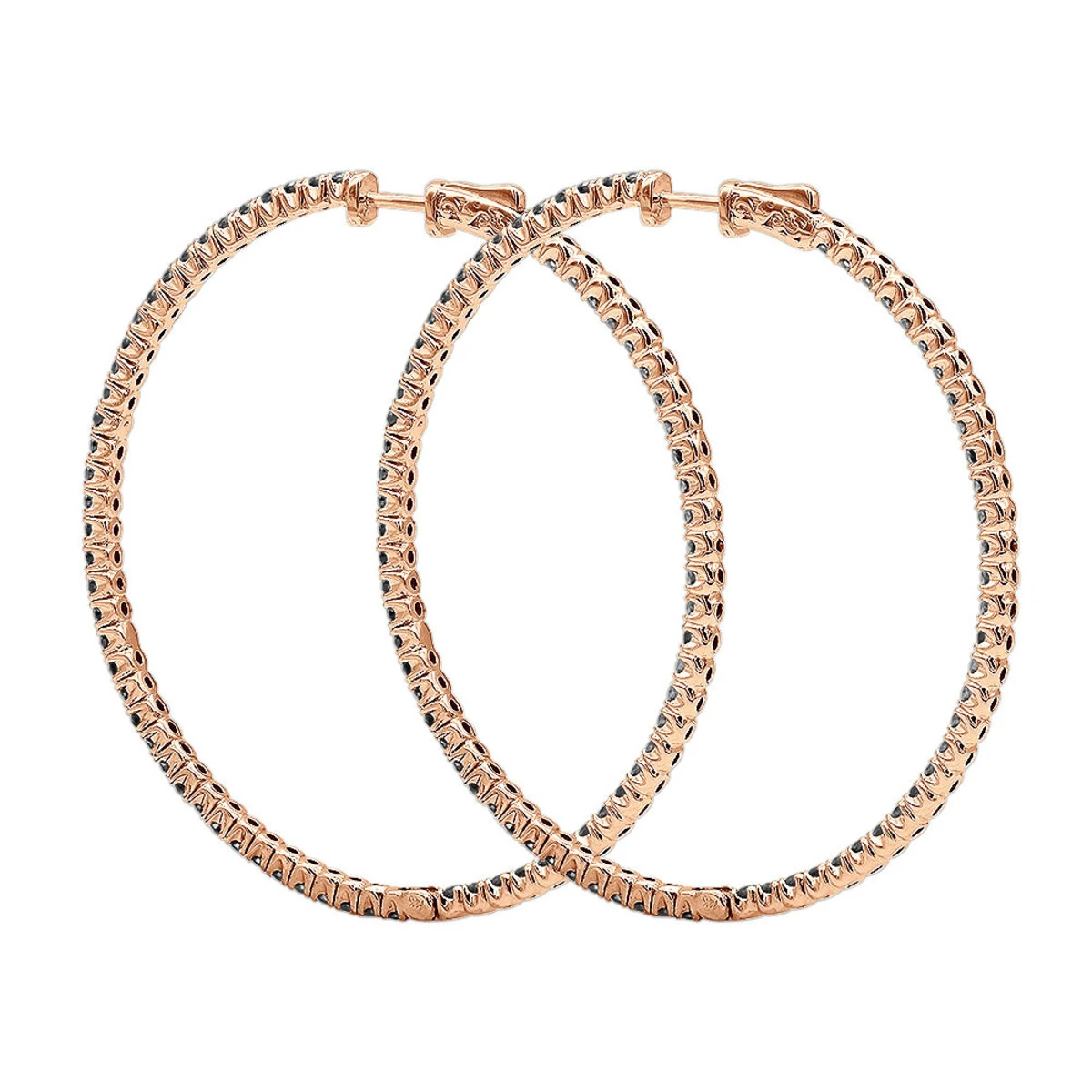 Real 3 Carat Black Diamond 2 Inch Hoop Earrings Inside Out Design 14K White Gold 8 Real 3 Carat Black Diamond 2 Inch Hoop Earrings Inside Out Design 14K White Gold - Image 6