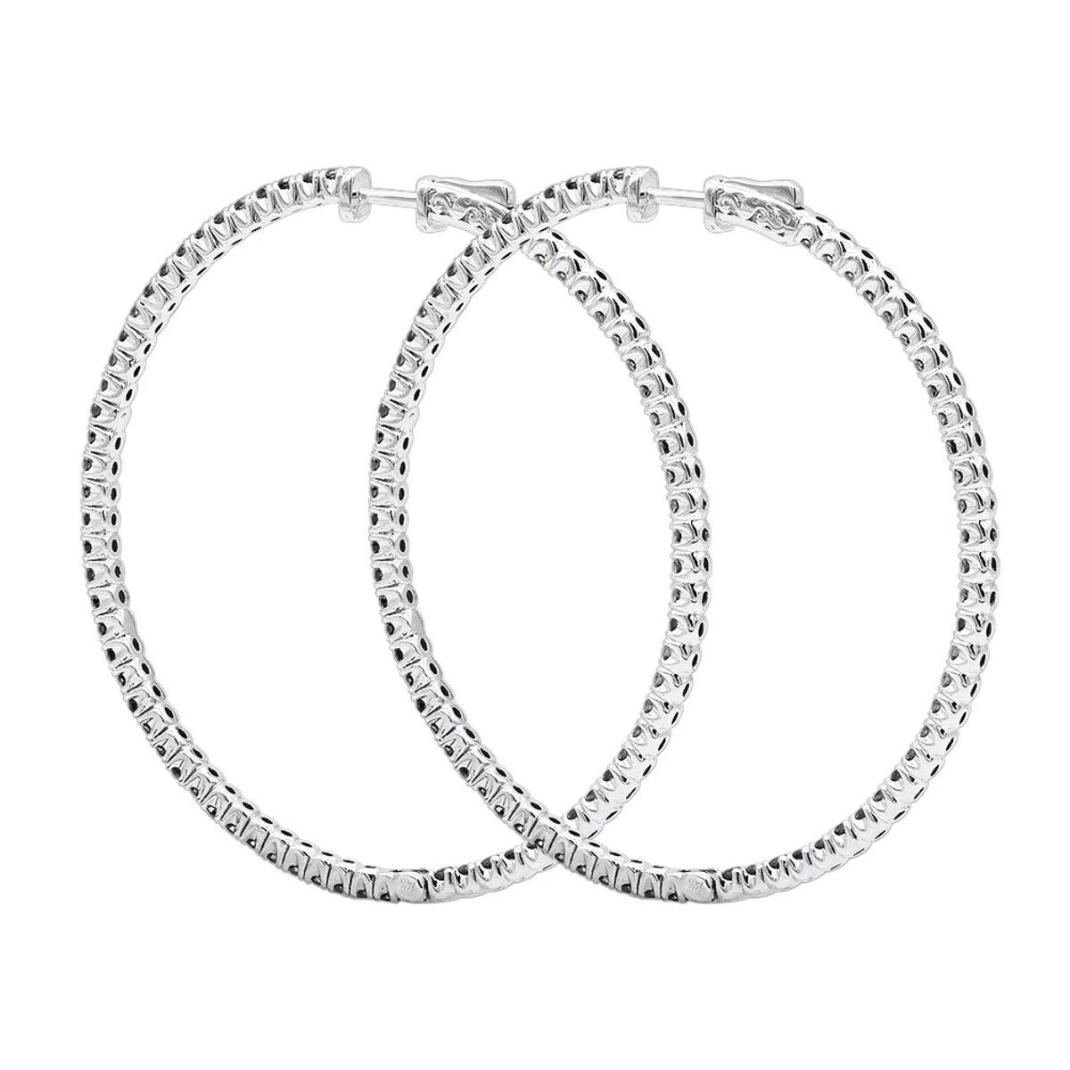 Real 3 Carat Black Diamond 2 Inch Hoop Earrings Inside Out Design 14K White Gold 6 Real 3 Carat Black Diamond 2 Inch Hoop Earrings Inside Out Design 14K White Gold - Image 4