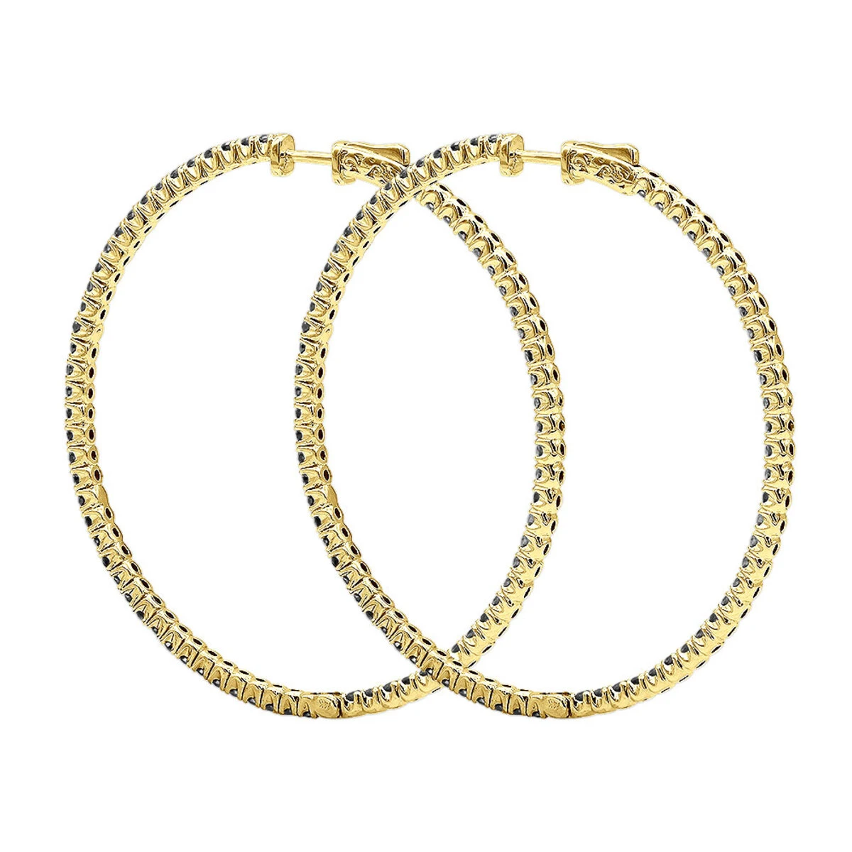 Real 3 Carat Black Diamond 2 Inch Hoop Earrings Inside Out Design 14K White Gold 7 Real 3 Carat Black Diamond 2 Inch Hoop Earrings Inside Out Design 14K White Gold - Image 5