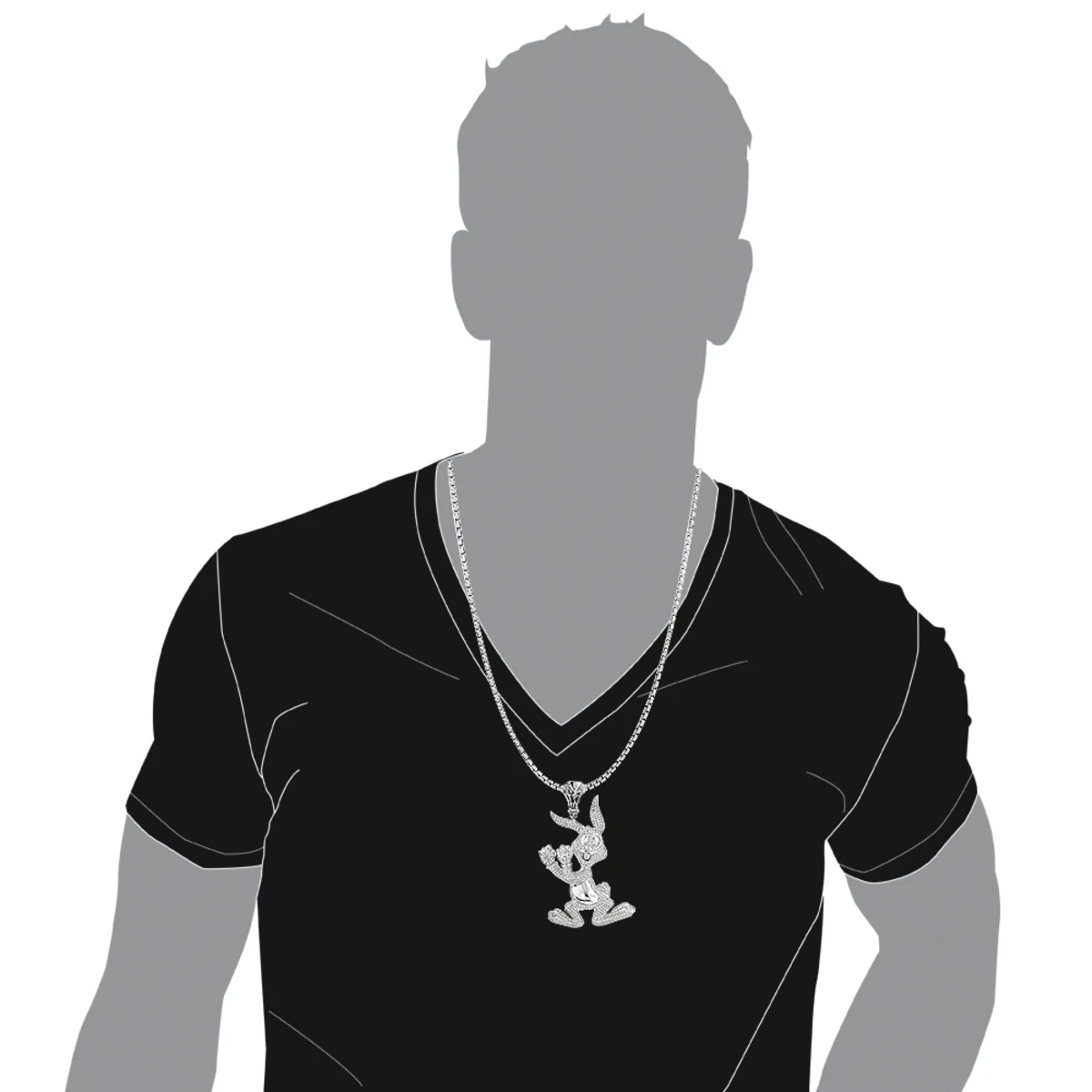 Diamond Bugs Bunny Pendant 2.48ct Gold Plated Silver 5 Diamond Bugs Bunny Pendant 2.48ct Gold Plated Silver - Image 3