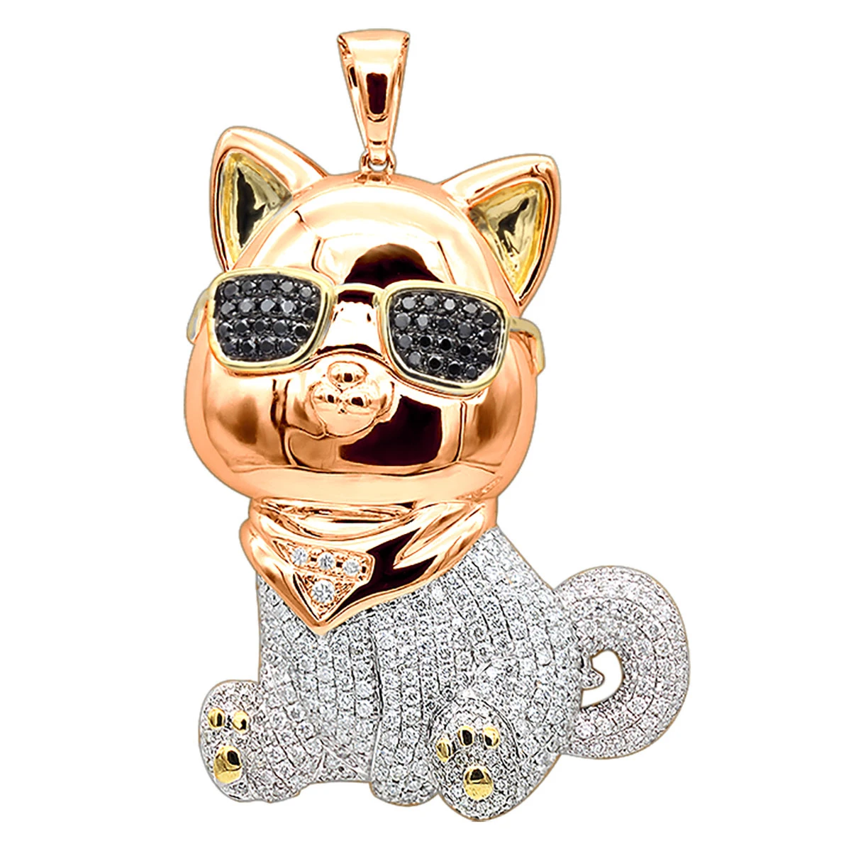 Real Diamond Cat Pendant With Sunglasses 14K White Gold Black & White Diamonds 5 Real Diamond Cat Pendant With Sunglasses 14K White Gold Black & White Diamonds - Image 3