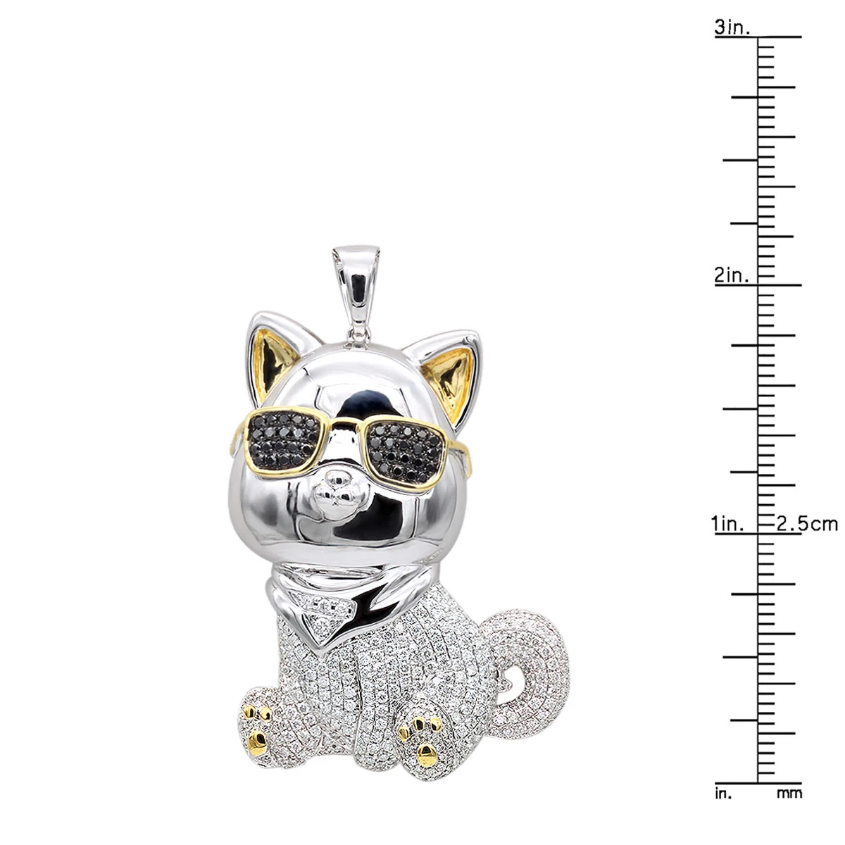 Real Diamond Cat Pendant With Sunglasses 14K White Gold Black & White Diamonds 10 Real Diamond Cat Pendant With Sunglasses 14K White Gold Black & White Diamonds - Image 8