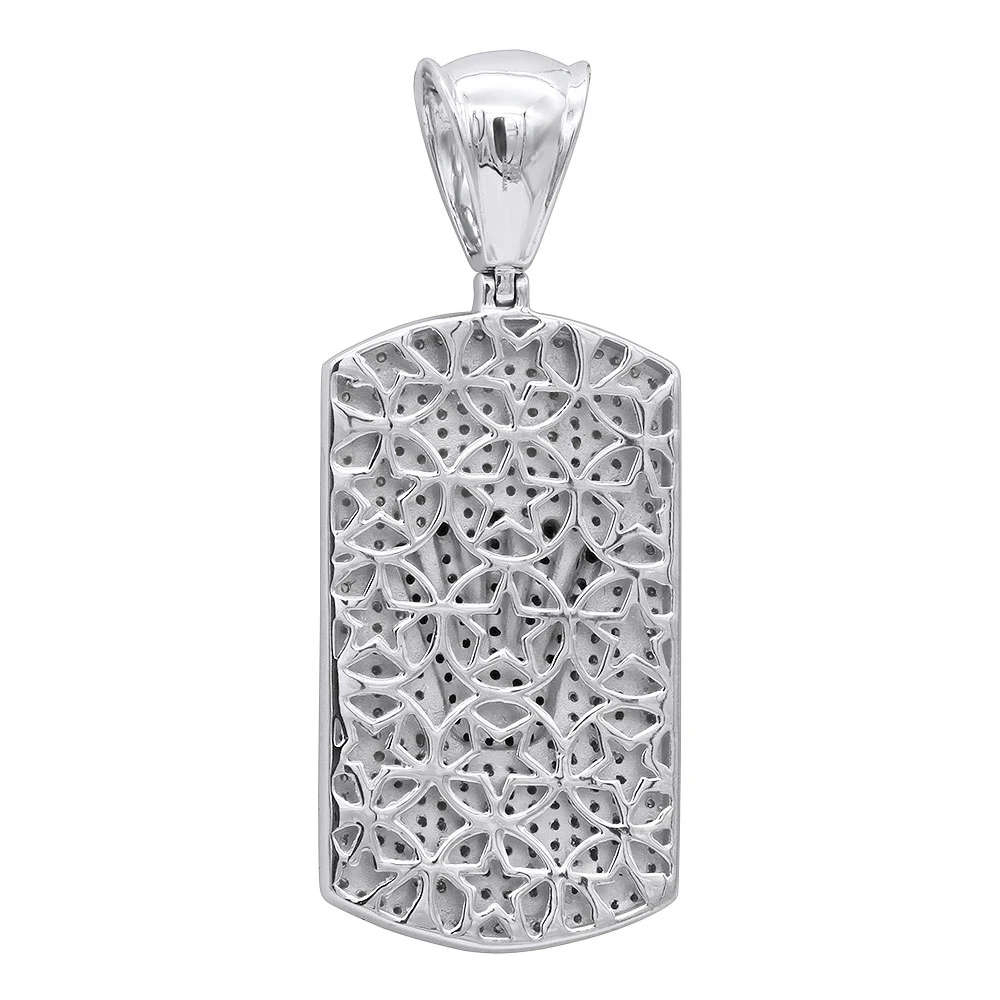 Real Diamond Dog Tag Pendant With Crown 10K White Gold White & Black Diamonds 1ct 6 Real Diamond Dog Tag Pendant With Crown 10K White Gold White & Black Diamonds 1ct - Image 4