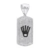 Real Diamond Dog Tag Pendant With Crown 10K White Gold White & Black Diamonds 1ct -H'Hen Sale Store real diamond dog tag pendant with crown 10k gold white black diamonds 1ct 000991 white