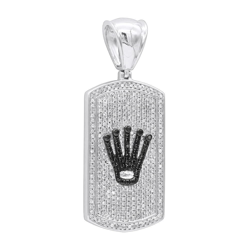 Real Diamond Dog Tag Pendant With Crown 10K White Gold White & Black Diamonds 1ct 3 Real Diamond Dog Tag Pendant With Crown 10K White Gold White & Black Diamonds 1ct
