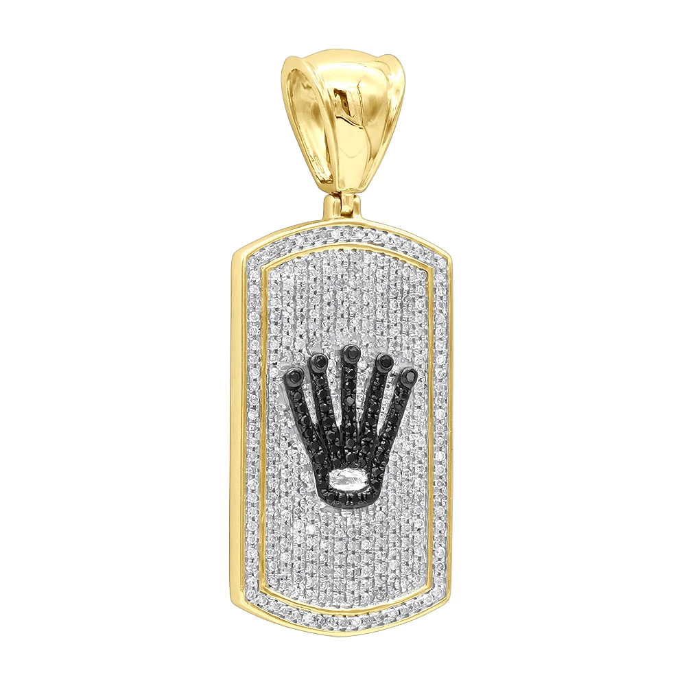 Real Diamond Dog Tag Pendant With Crown 10K White Gold White & Black Diamonds 1ct 4 Real Diamond Dog Tag Pendant With Crown 10K White Gold White & Black Diamonds 1ct - Image 2