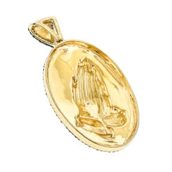 10K Yellow Gold Blue Diamond Praying Hands Pendant 0.36ct -H'Hen Sale Store religious jewelry 10k gold blue diamond praying hands pendant 036ct backye